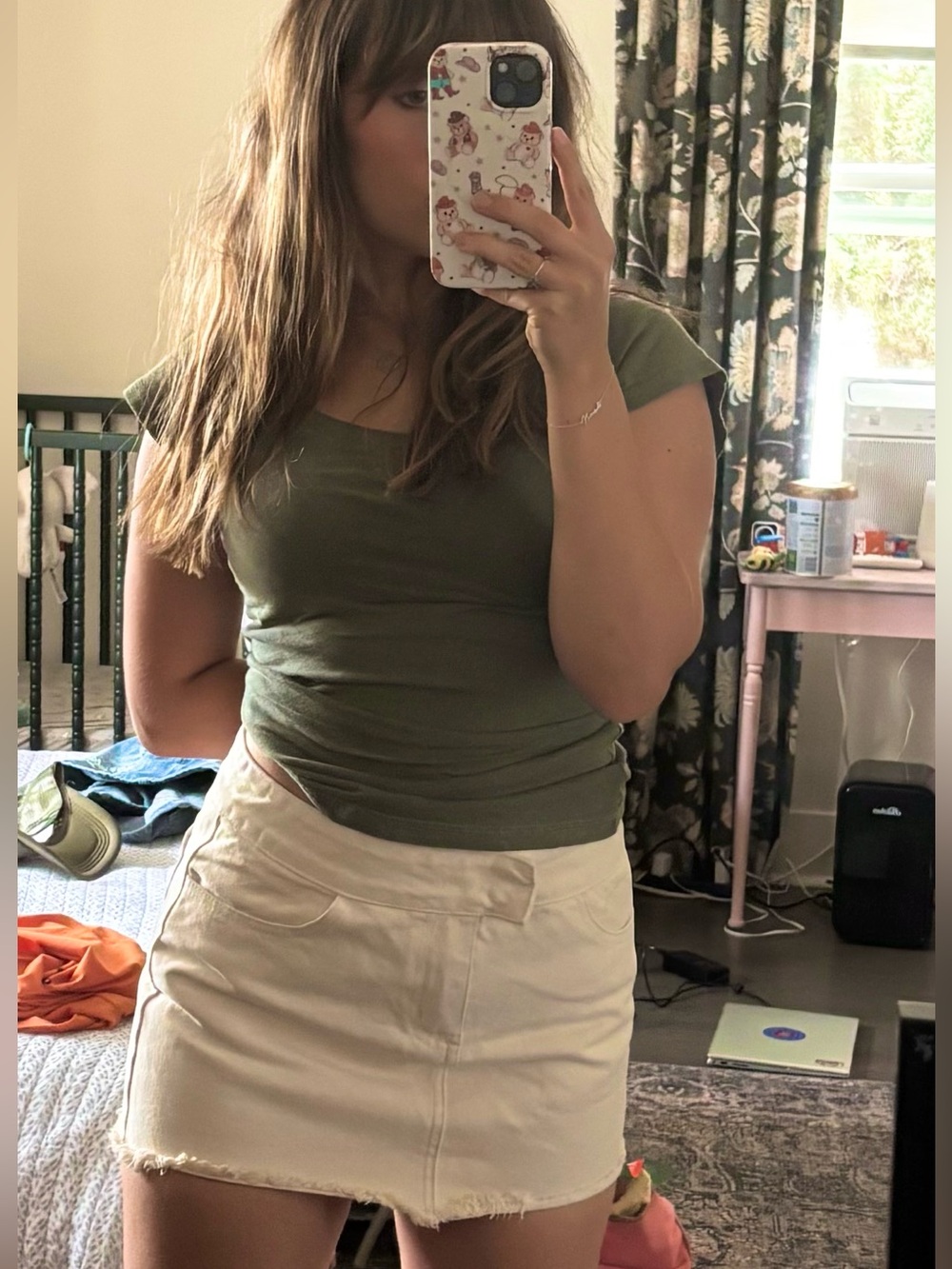 Brandy Melville cream denim mini skirt